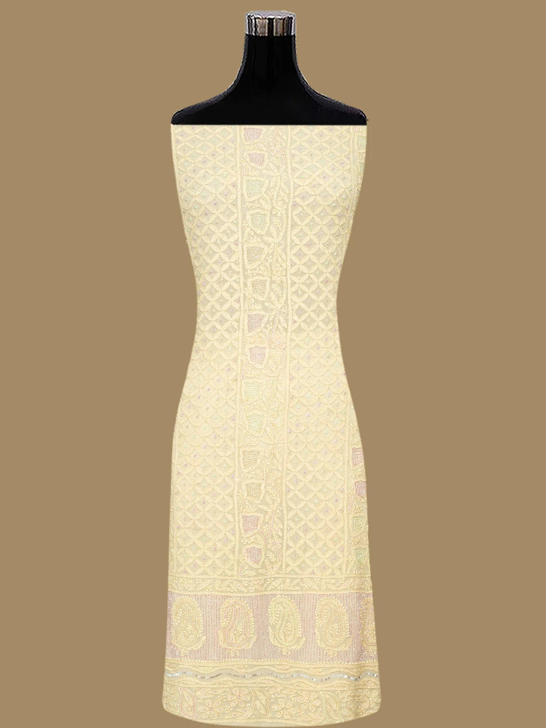 Ada Hand Embroidered Beige Viscose Georgette Lucknowi Chikankari Unstitched Kurta Dupatta Set With Cutdana Work 01A807100