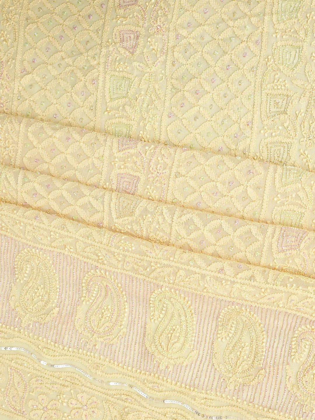 Ada Hand Embroidered Beige Viscose Georgette Lucknowi Chikankari Unstitched Kurta Dupatta Set With Cutdana Work 01A807100