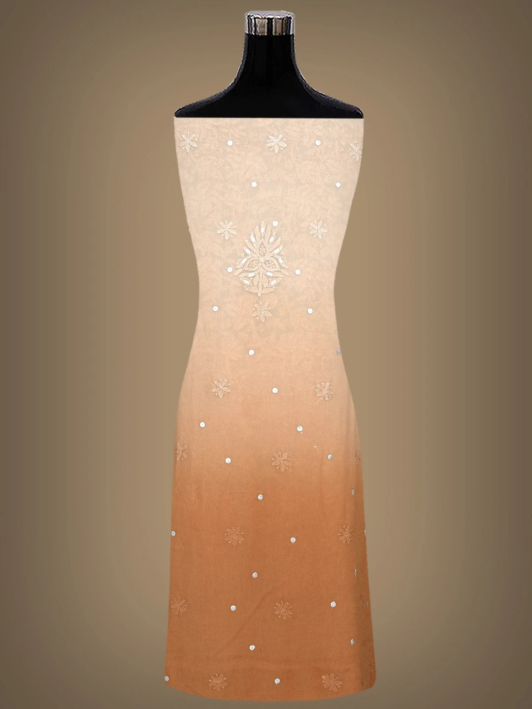 Ada Hand Embroidered Brown Viscose Georgette Lucknowi Chikankari Unstitched Kurta Dupatta Set With Gotapatti Work 01A809562