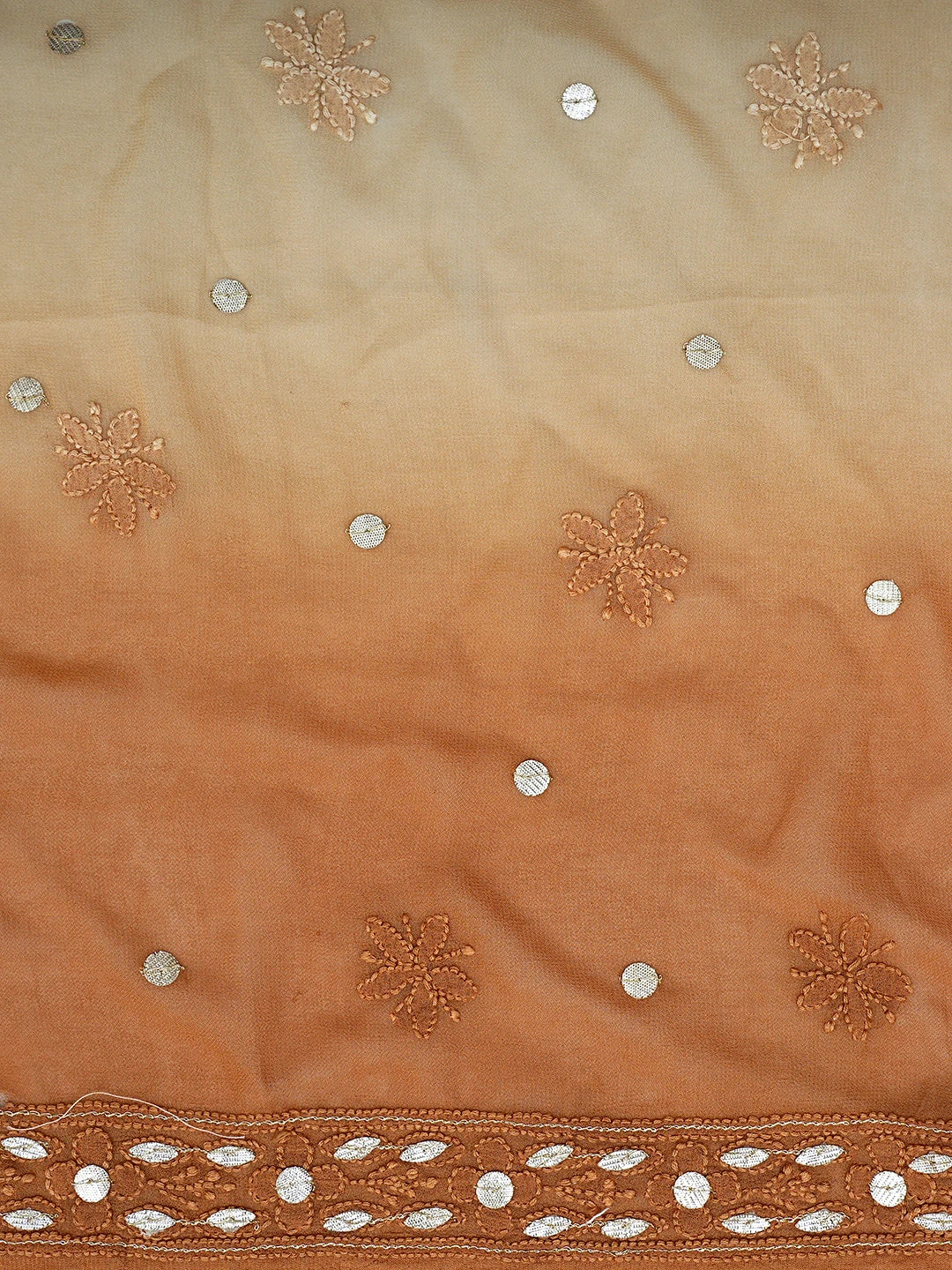 Ada Hand Embroidered Brown Viscose Georgette Lucknowi Chikankari Unstitched Kurta Dupatta Set With Gotapatti Work 01A809562