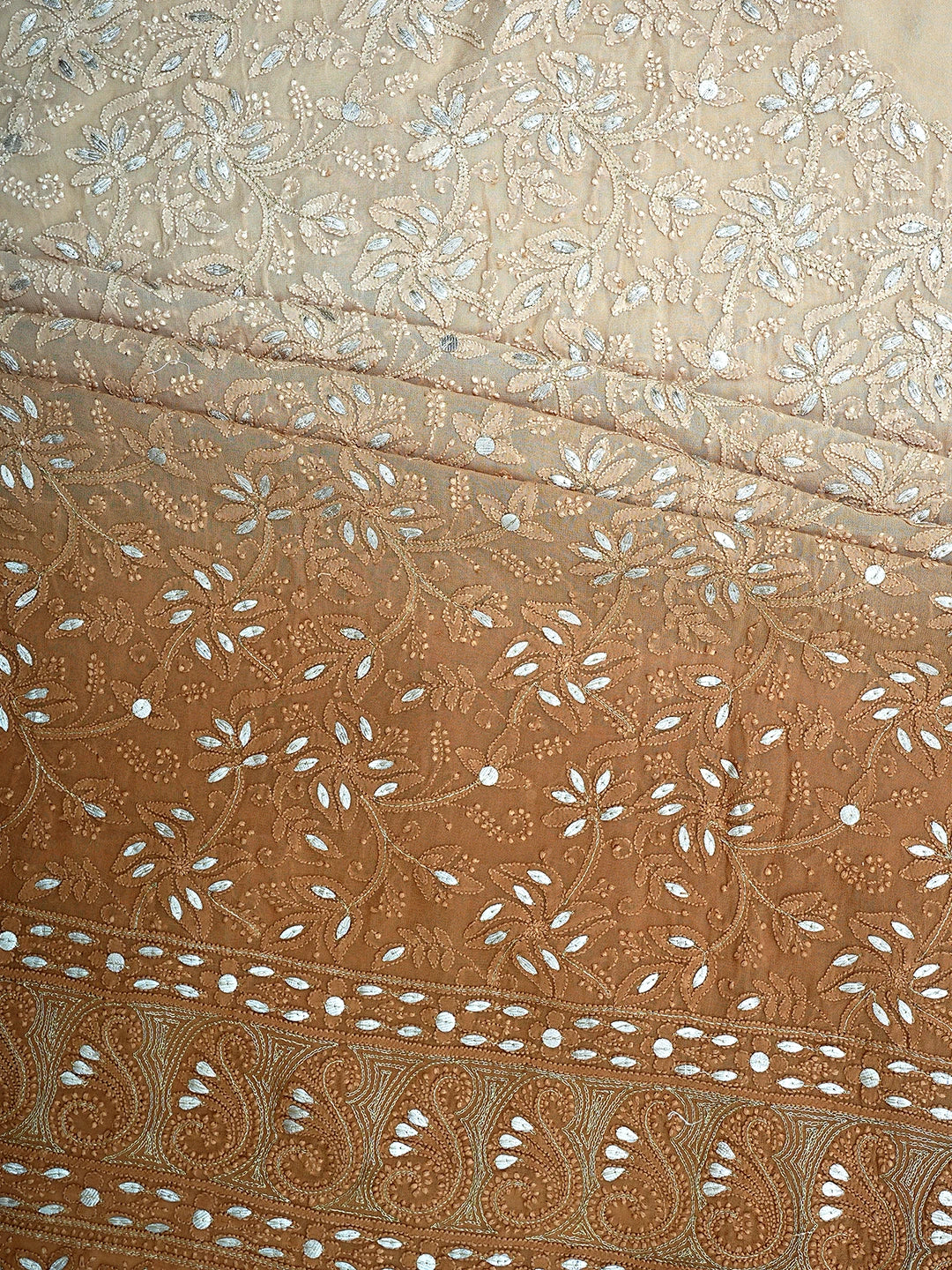 Ada Hand Embroidered Brown Viscose Georgette Lucknowi Chikankari Unstitched Kurta Dupatta Set With Gotapatti Work 01A809562