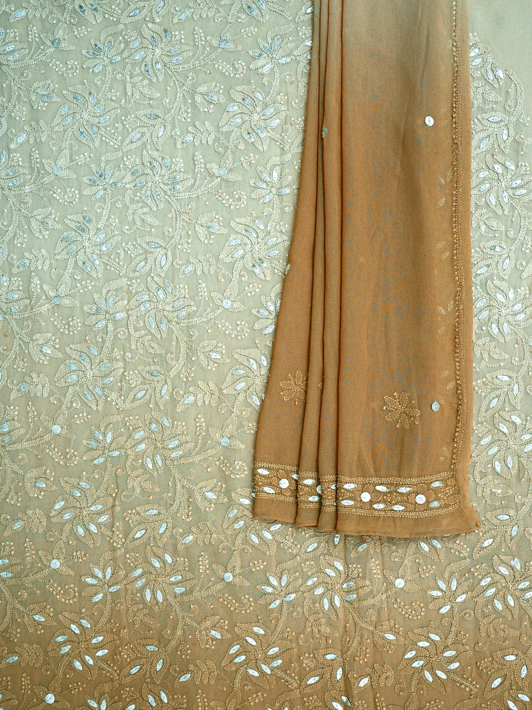 Ada Hand Embroidered Brown Viscose Georgette Lucknowi Chikankari Unstitched Kurta Dupatta Set With Gotapatti Work 01A809562