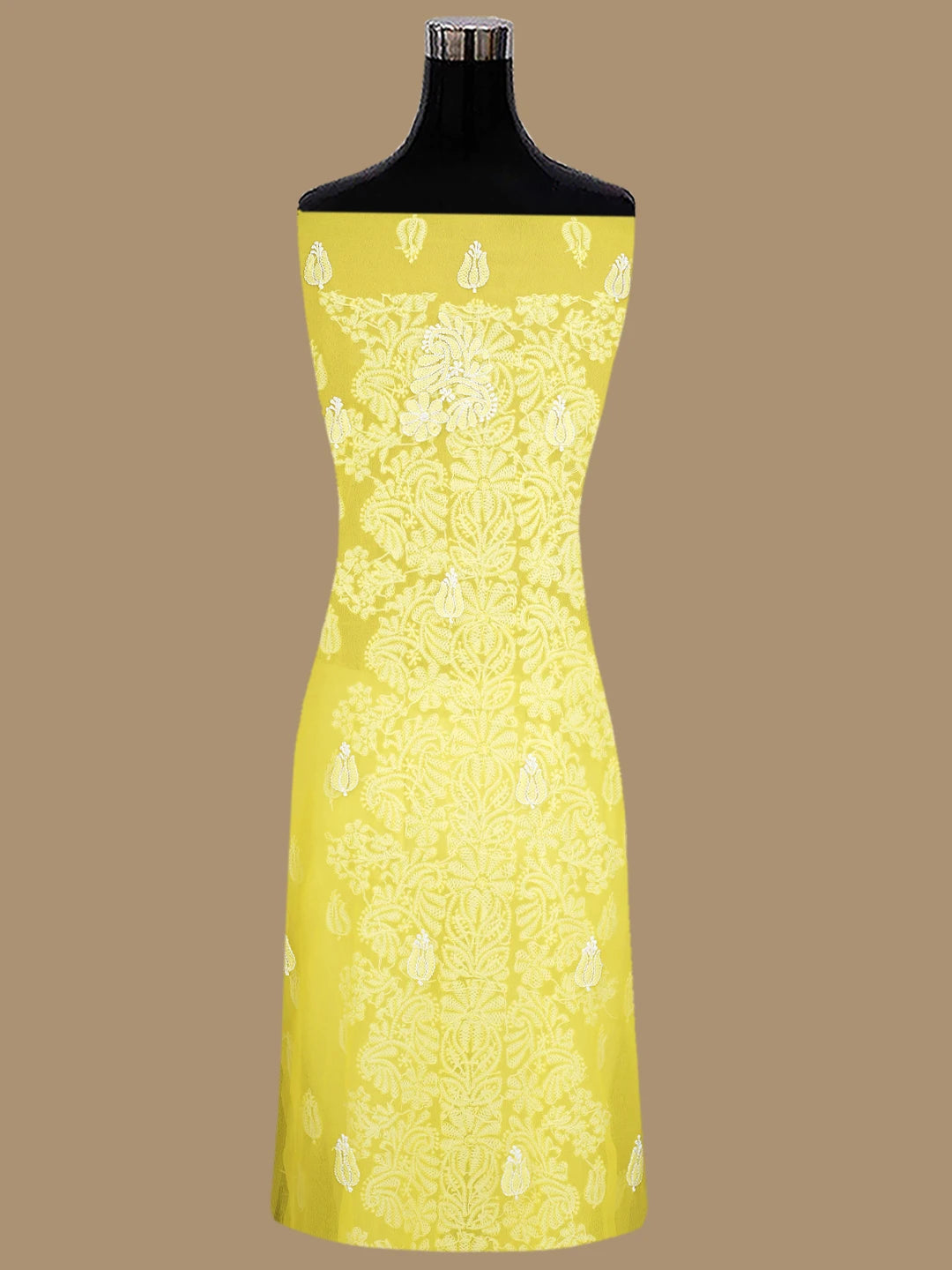 Ada Hand Embroidered yellow Georgette Lucknowi Chikankari Unstitched Suit Piece 01A843807