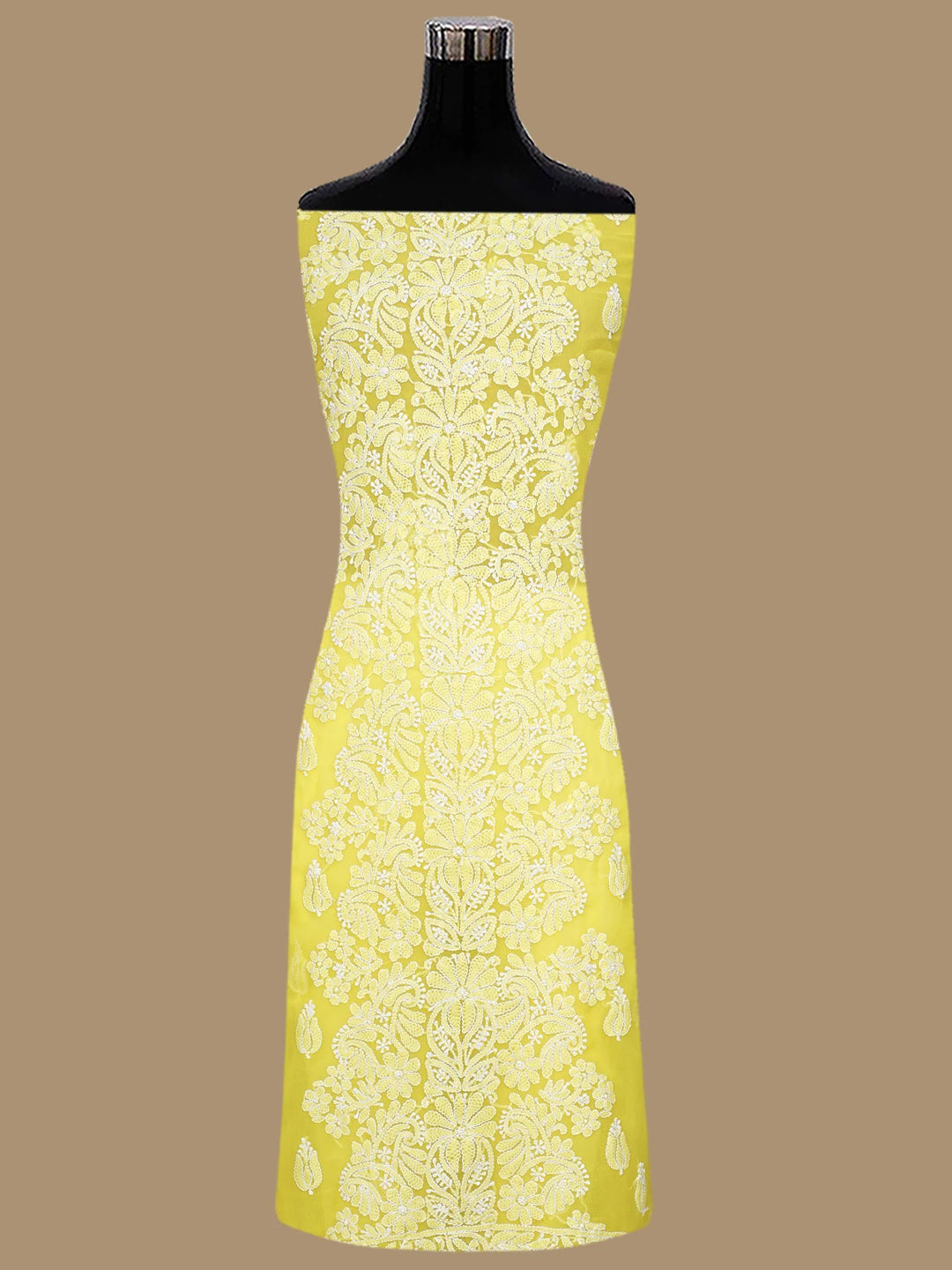 Ada Hand Embroidered yellow Georgette Lucknowi Chikankari Unstitched Suit Piece 01A843807