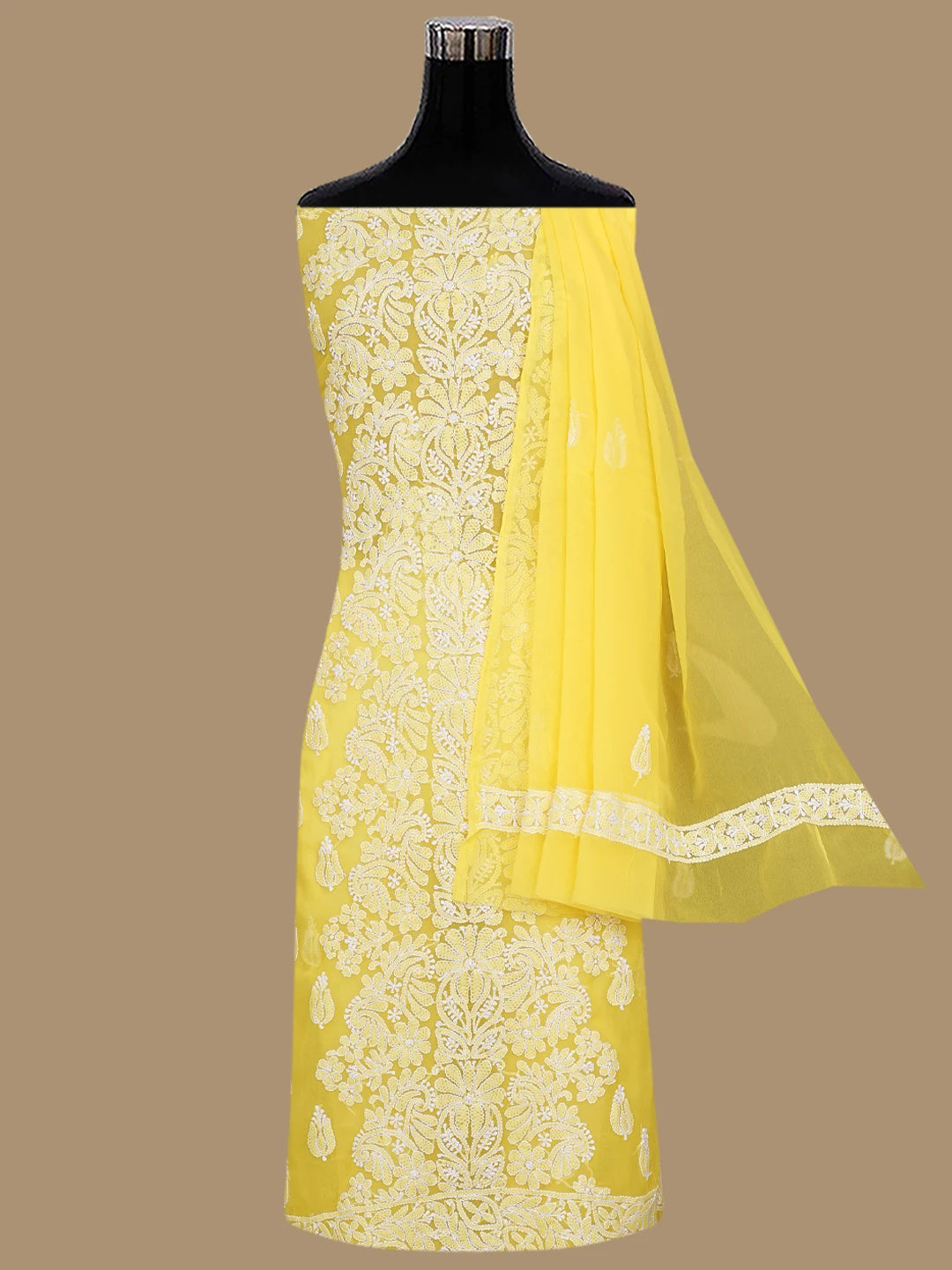 Ada Hand Embroidered yellow Georgette Lucknowi Chikankari Unstitched Suit Piece 01A843807