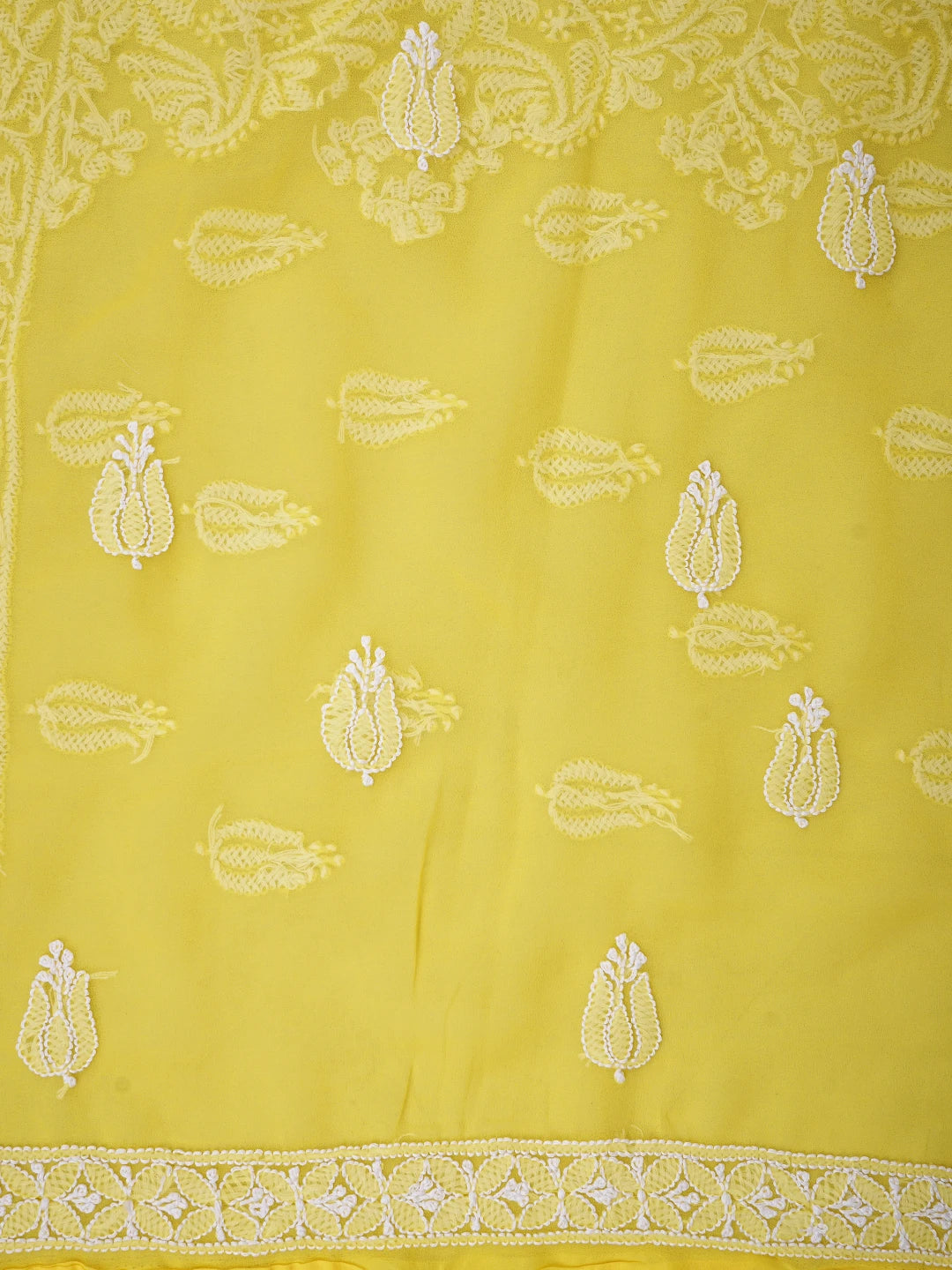Ada Hand Embroidered yellow Georgette Lucknowi Chikankari Unstitched Suit Piece 01A843807