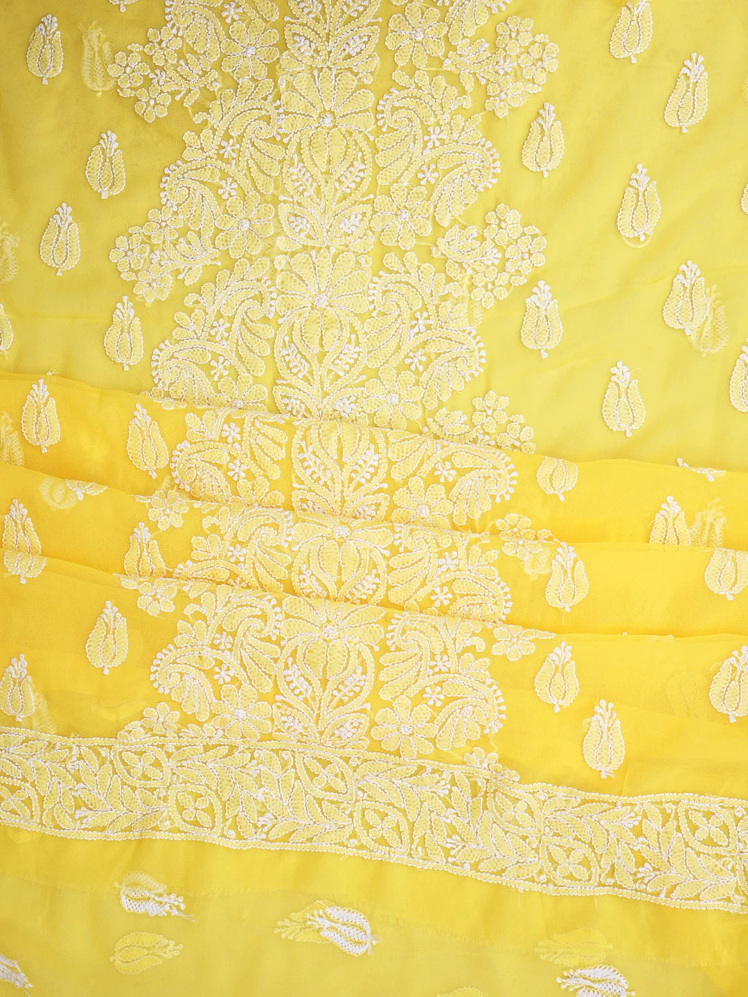 Ada Hand Embroidered yellow Georgette Lucknowi Chikankari Unstitched Suit Piece 01A843807
