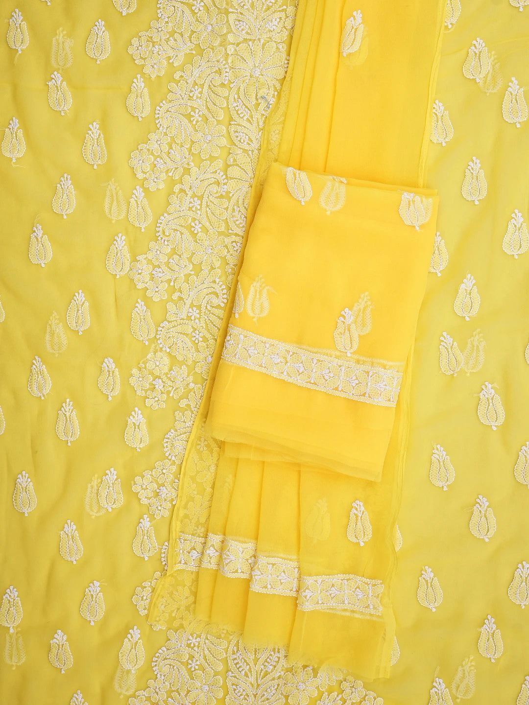 Ada Hand Embroidered yellow Georgette Lucknowi Chikankari Unstitched Suit Piece 01A843807