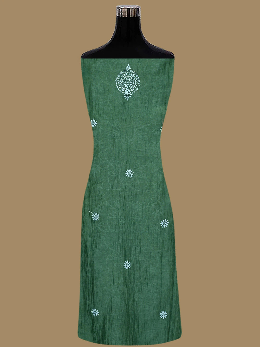 Ada Hand Embroidered Bottle Green Chanderi Lucknowi Chikankari Semi-Stitched Kurta Dupatta Set With Zari Work01A639515