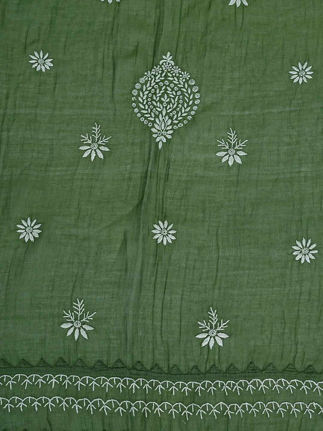 Ada Hand Embroidered Bottle Green Chanderi Lucknowi Chikankari Semi-Stitched Kurta Dupatta Set With Zari Work01A639515