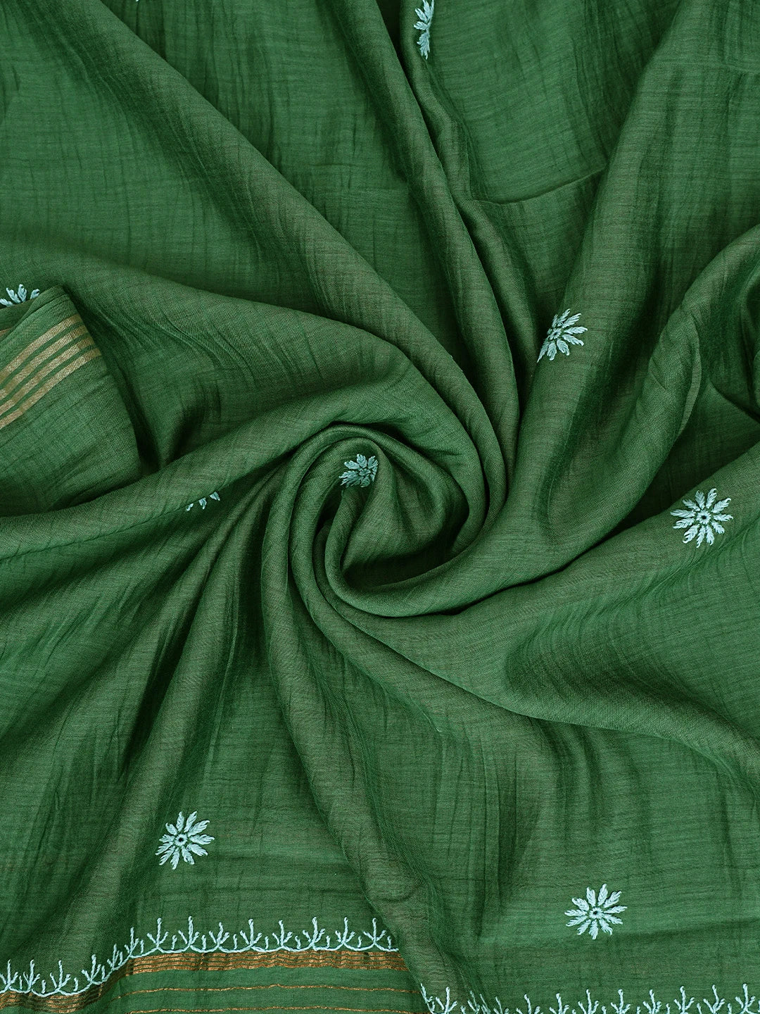 Ada Hand Embroidered Bottle Green Chanderi Lucknowi Chikankari Semi-Stitched Kurta Dupatta Set With Zari Work01A639515