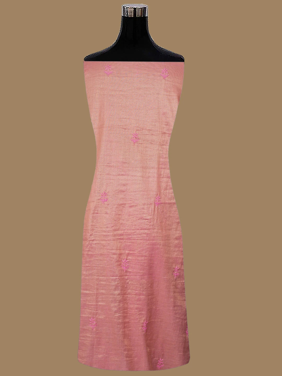 Ada Hand Embroidered Candy Pink Tissue Lucknowi Chikankari Unstitched Kurta Dupatta Set 01A788920