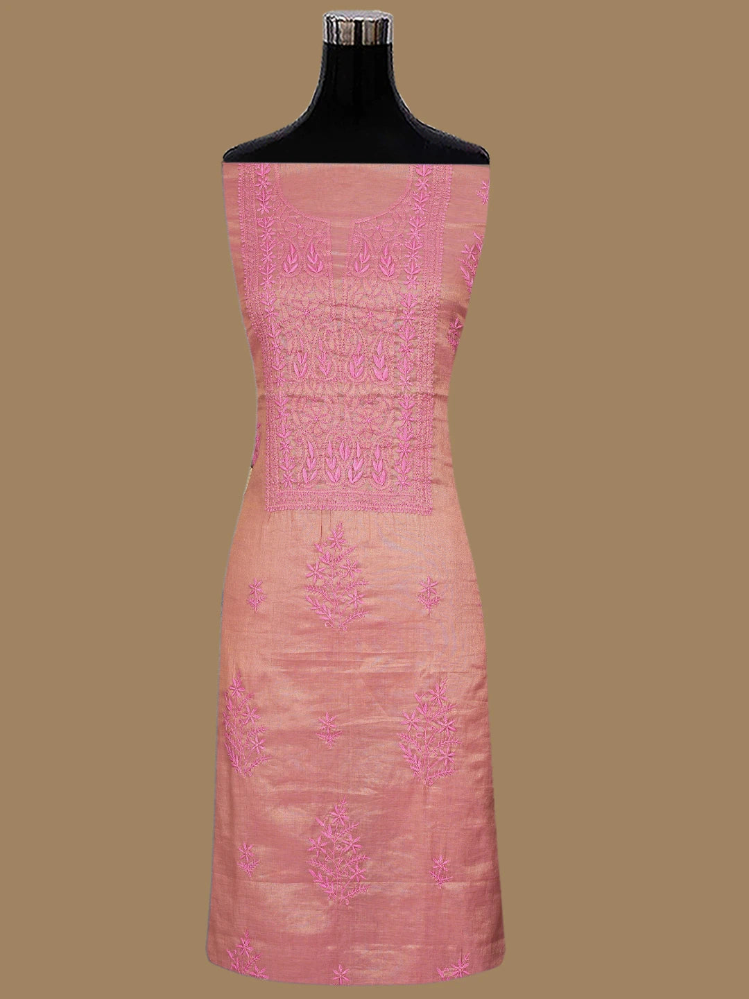 Ada Hand Embroidered Candy Pink Tissue Lucknowi Chikankari Unstitched Kurta Dupatta Set 01A788920