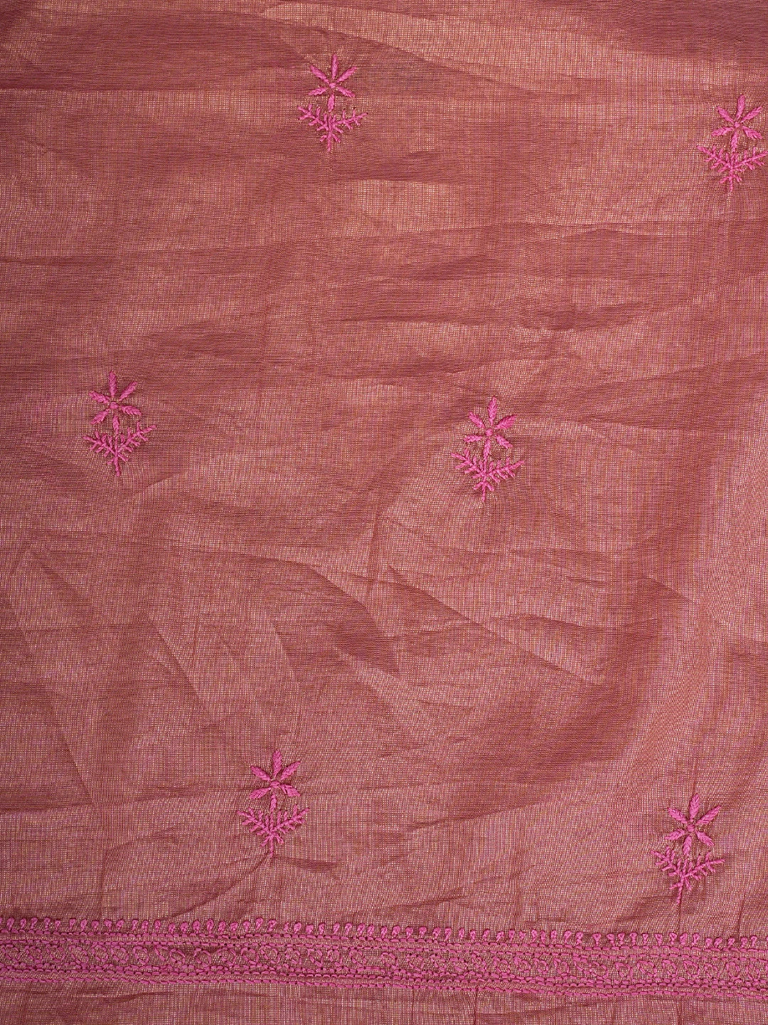 Ada Hand Embroidered Candy Pink Tissue Lucknowi Chikankari Unstitched Kurta Dupatta Set 01A788920
