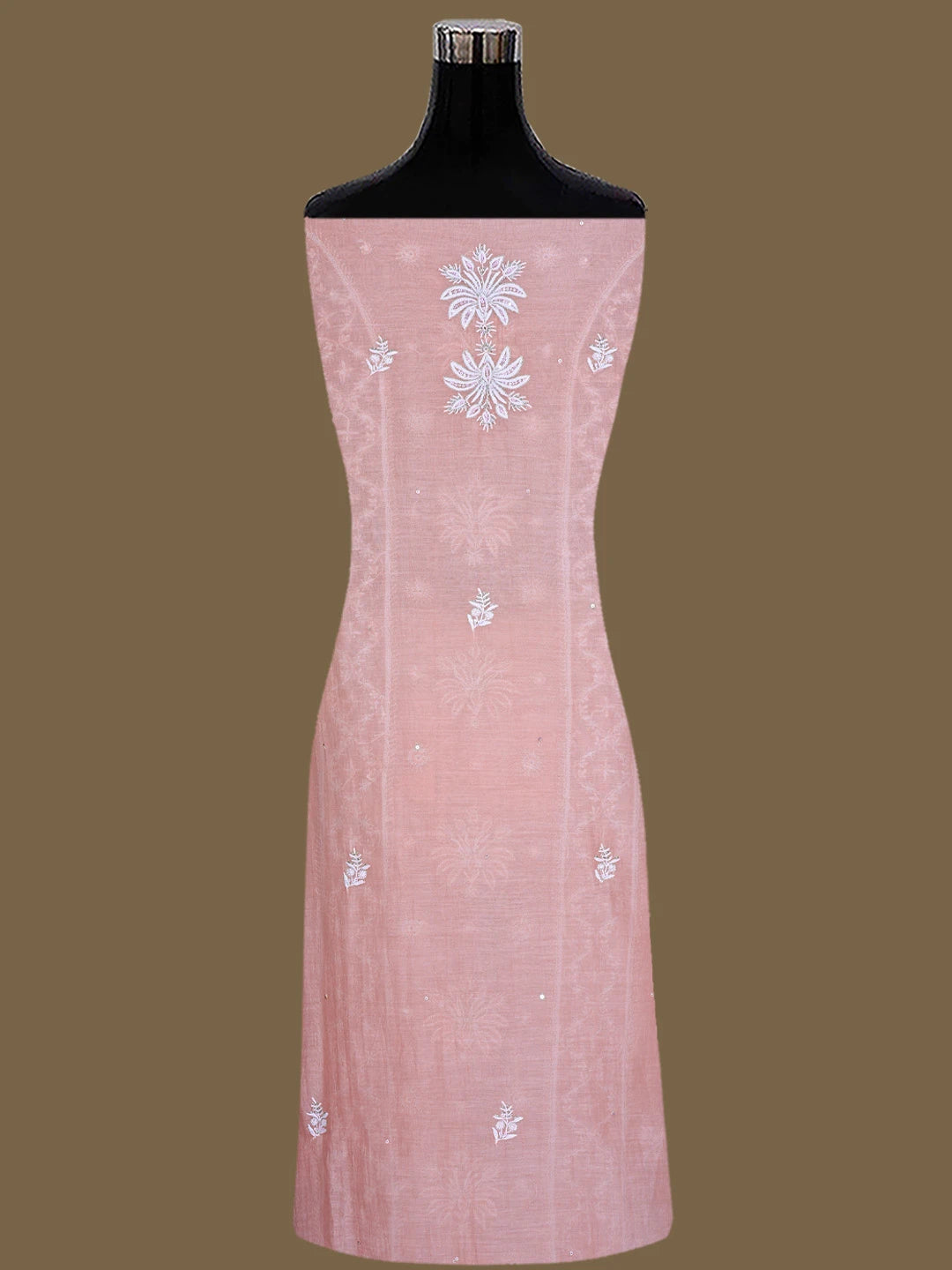 Ada Hand Embroidered Pinky Peach Chanderi Lucknowi Chikankari Unstitched Kurta Dupatta Set With Cutdana Work 01A682978