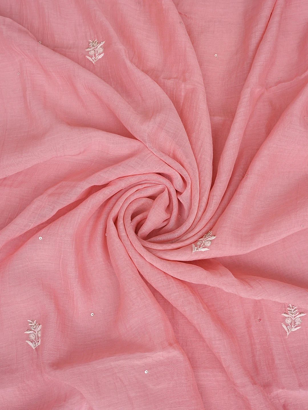 Ada Hand Embroidered Pinky Peach Chanderi Lucknowi Chikankari Unstitched Kurta Dupatta Set With Cutdana Work 01A682978