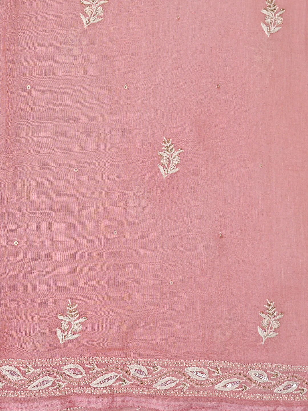 Ada Hand Embroidered Pinky Peach Chanderi Lucknowi Chikankari Unstitched Kurta Dupatta Set With Cutdana Work 01A682978