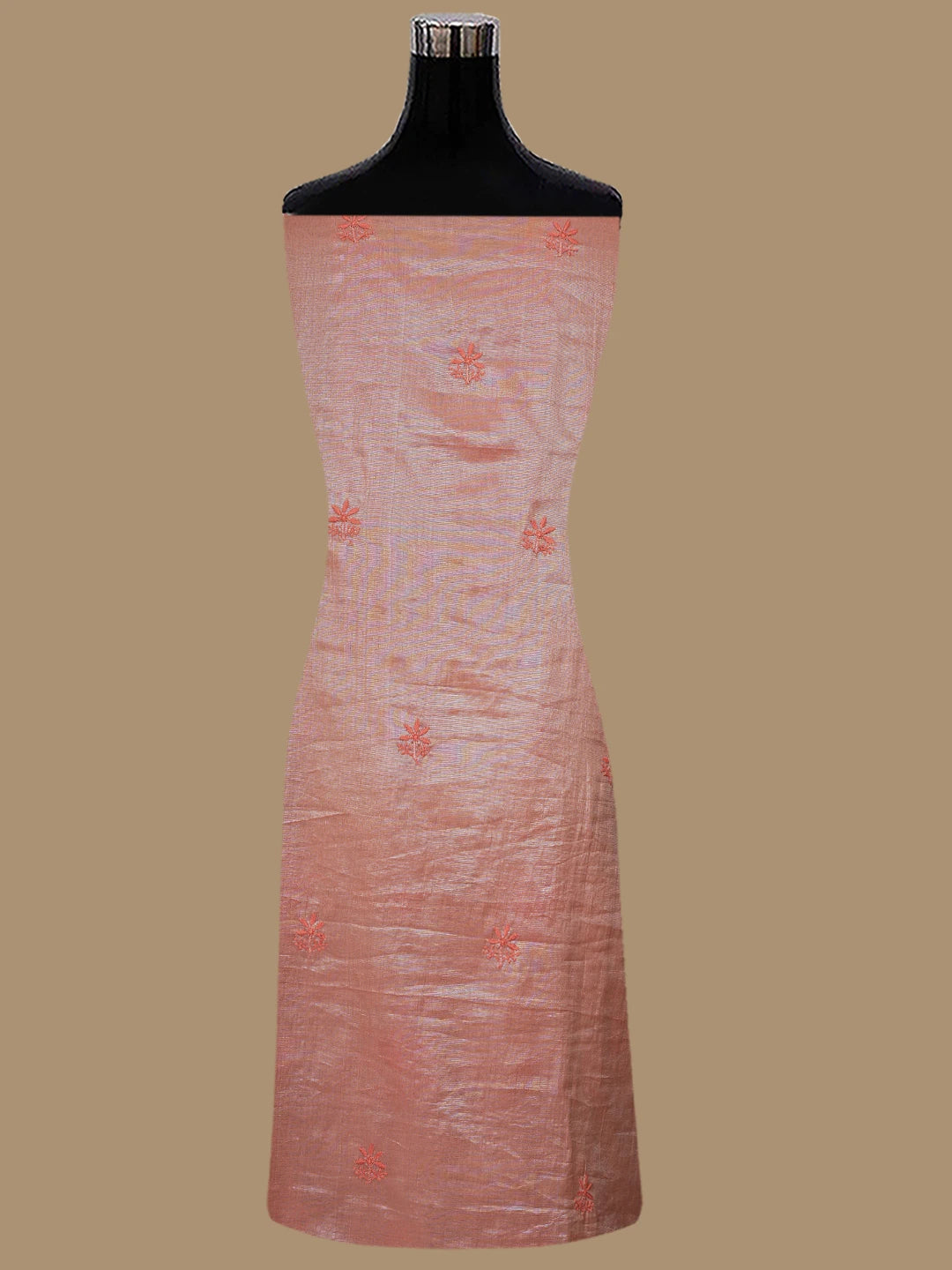 Ada Hand Embroidered Peach Tissue Lucknowi Chikankari Unstitched Kurta Dupatta Set 01A810678