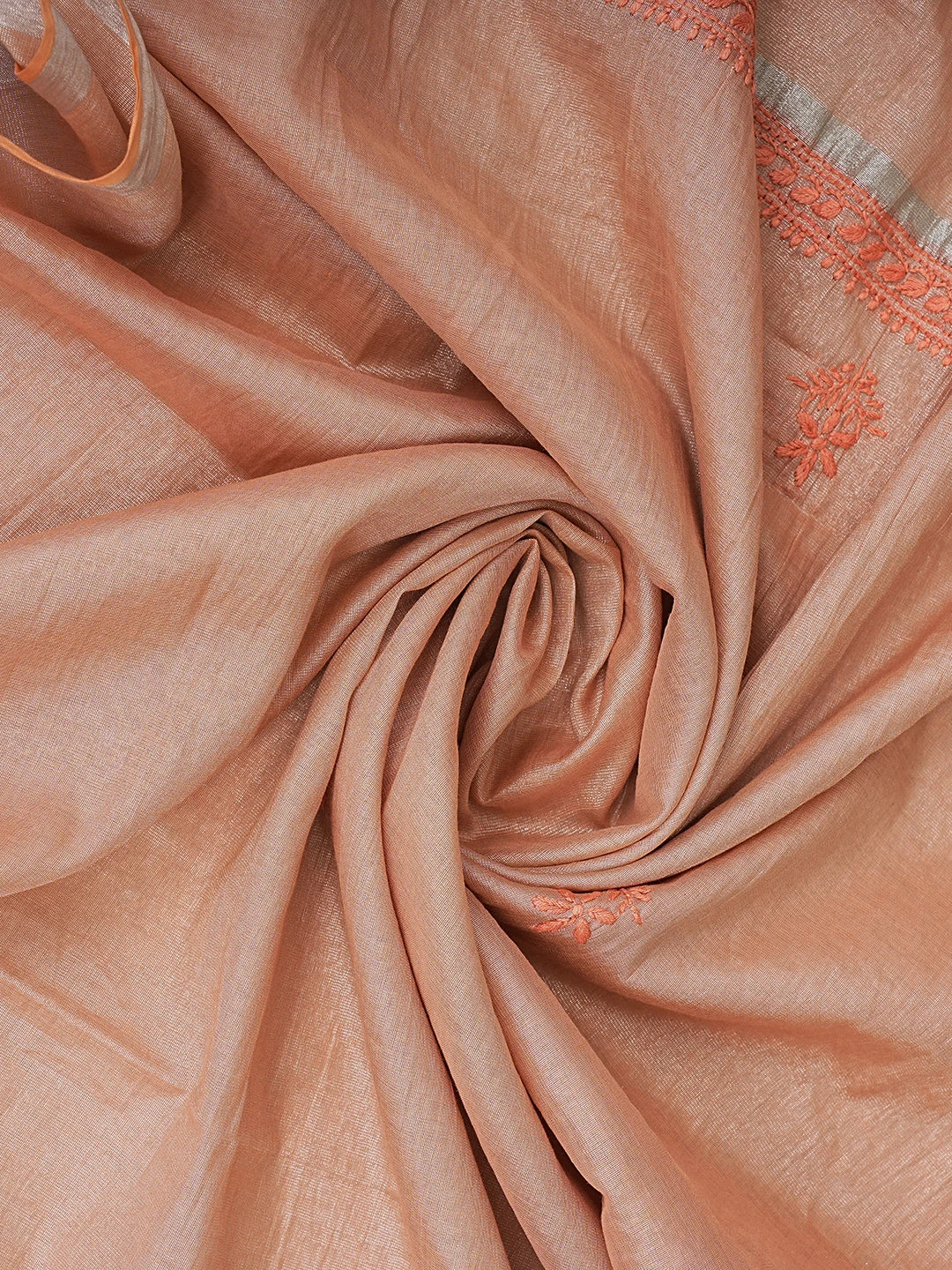 Ada Hand Embroidered Peach Tissue Lucknowi Chikankari Unstitched Kurta Dupatta Set 01A810678