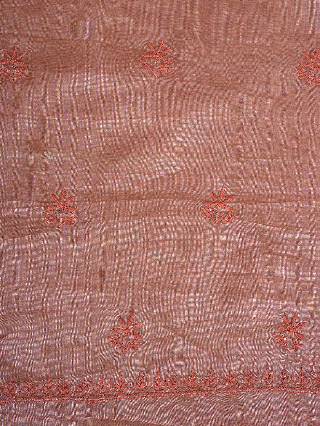 Ada Hand Embroidered Peach Tissue Lucknowi Chikankari Unstitched Kurta Dupatta Set 01A810678