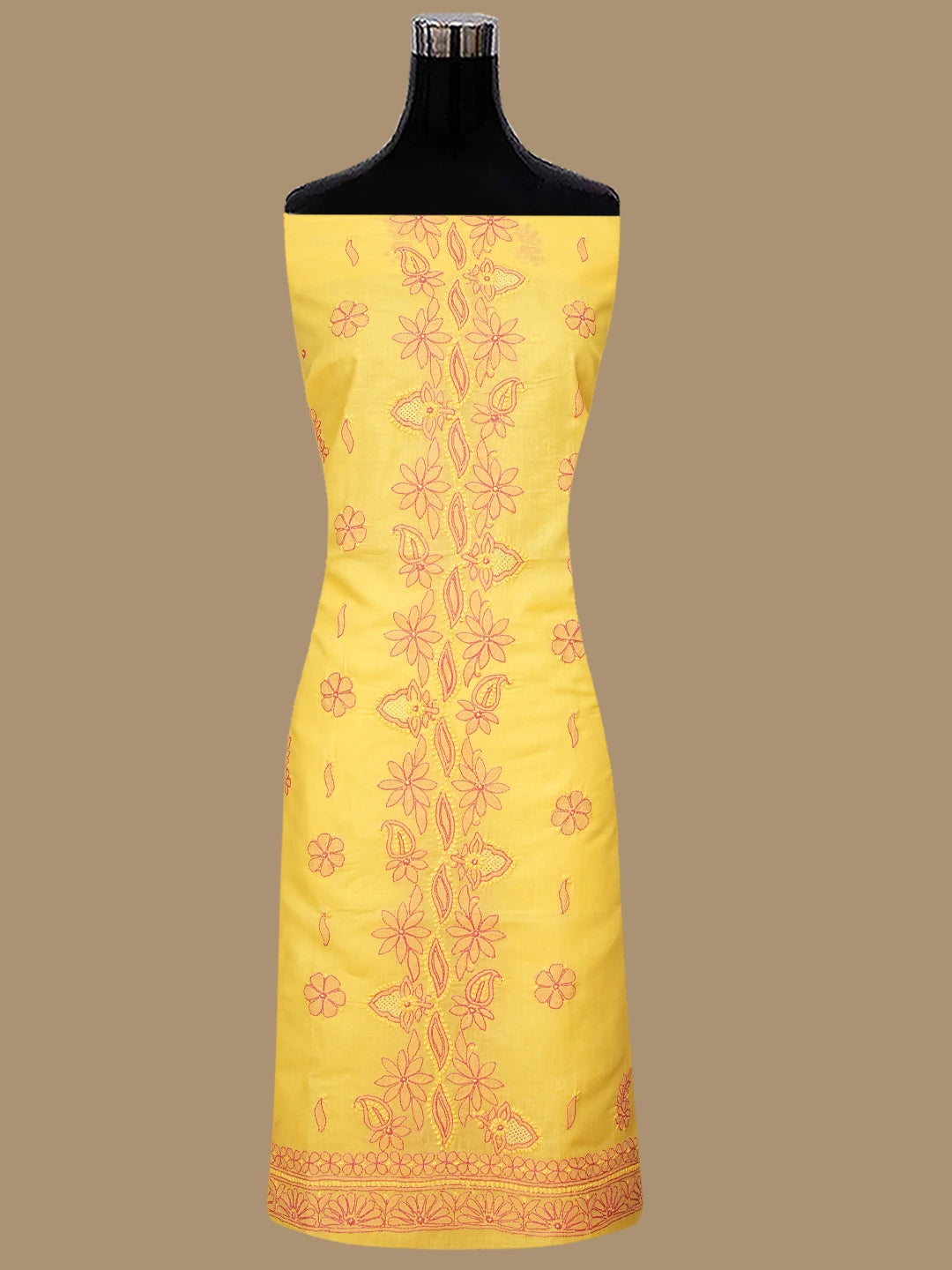 Ada Hand Embroidered Yellow Cotton Lucknowi Chikankari Unstitched Suit Set 01A821821