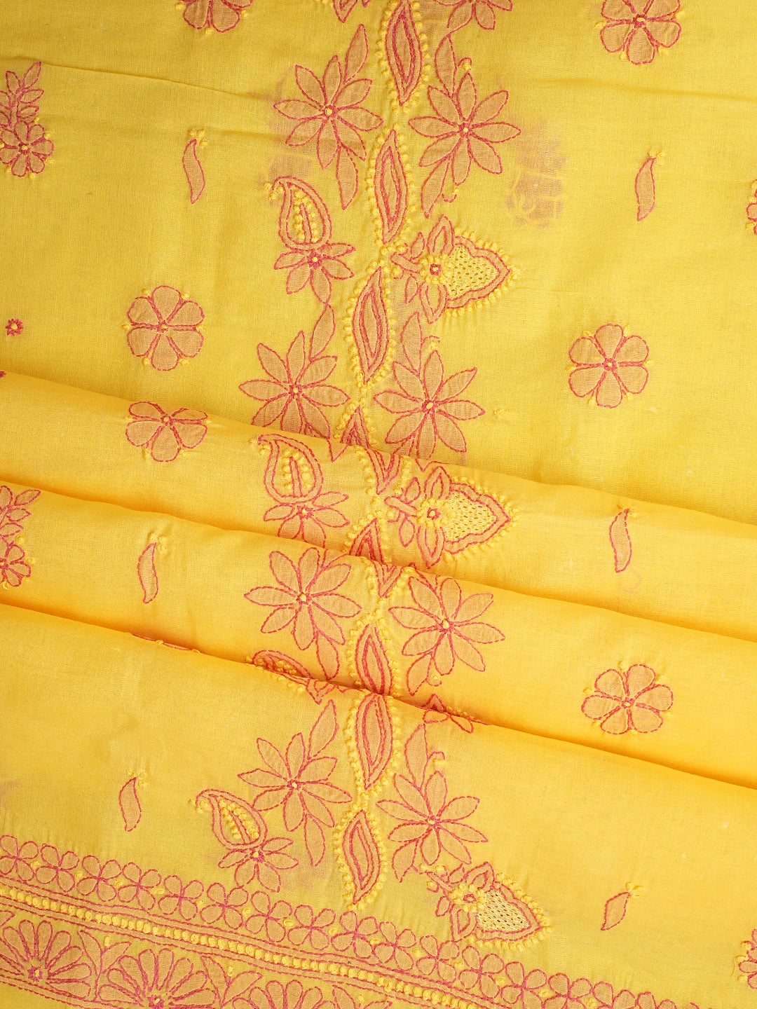 Ada Hand Embroidered Yellow Cotton Lucknowi Chikankari Unstitched Suit Set 01A821821