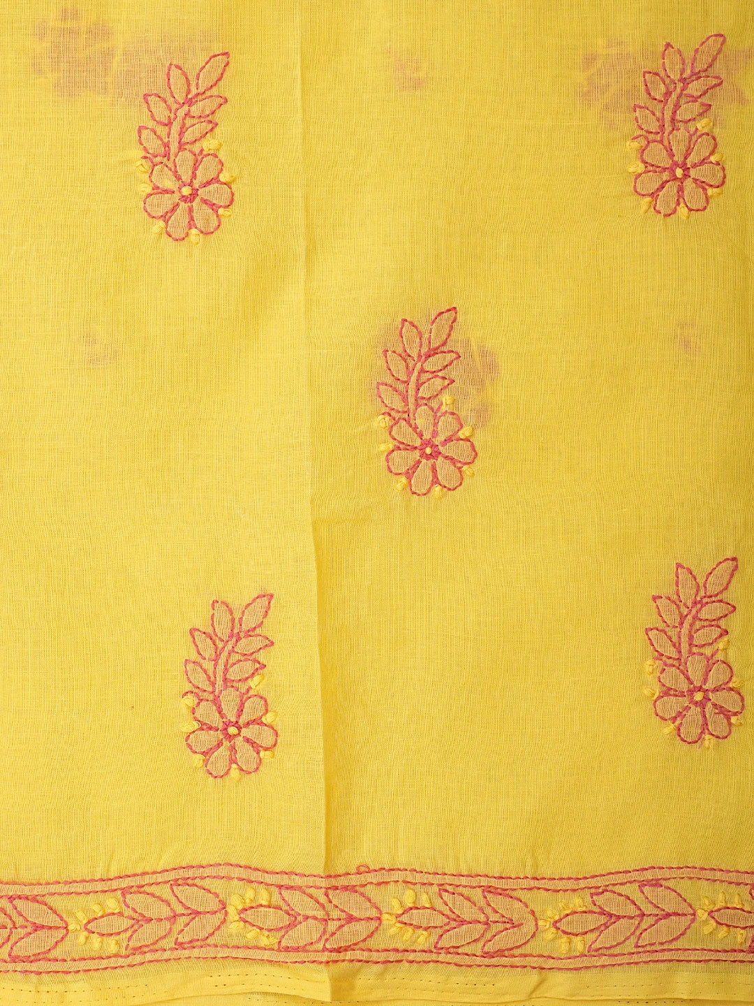 Ada Hand Embroidered Yellow Cotton Lucknowi Chikankari Unstitched Suit Set 01A821821