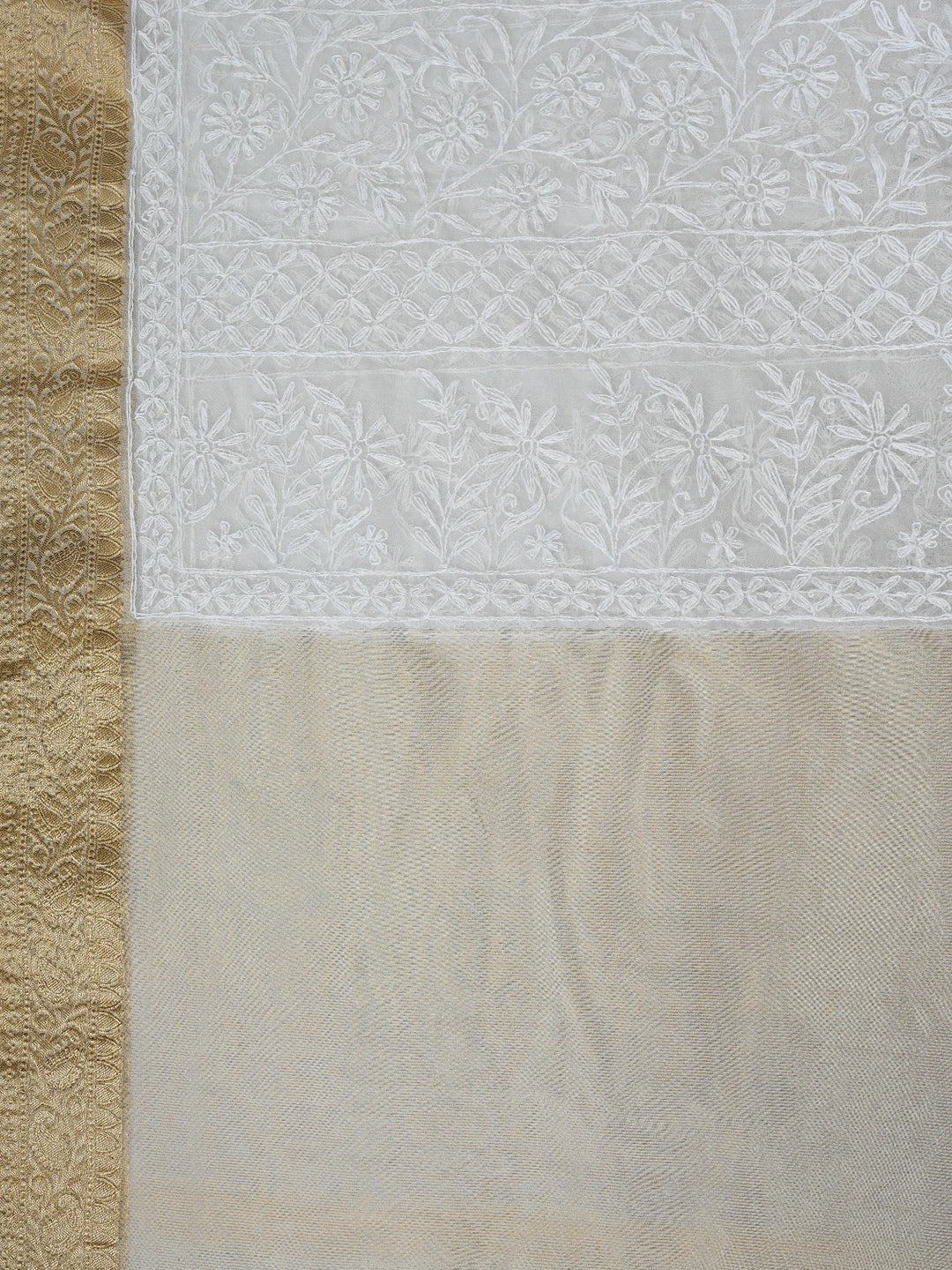 Ada Hand Embroidered White Organza Lucknowi Chikankari Saree and Blouse 01A850697