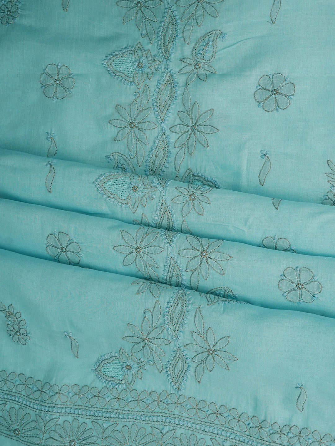 Ada Hand Embroidered Blue Cotton Lucknowi Chikankari Unstitched Suit Set 01A821815