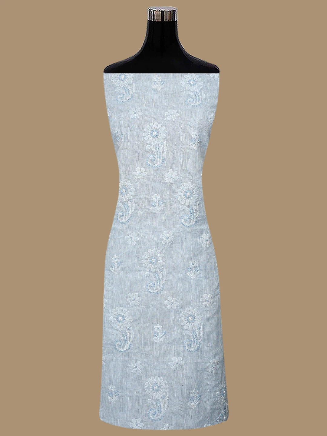 Ada Hand Embroidered Powder Blue Linen Lucknowi Chikankari Unstitched Suit Set 01A836612