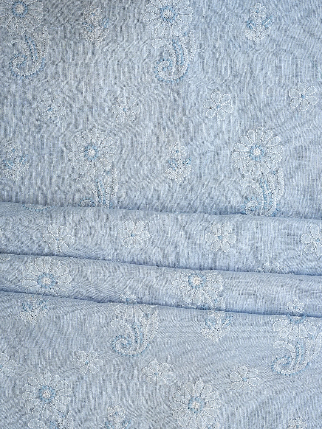 Ada Hand Embroidered Powder Blue Linen Lucknowi Chikankari Unstitched Suit Set 01A836612