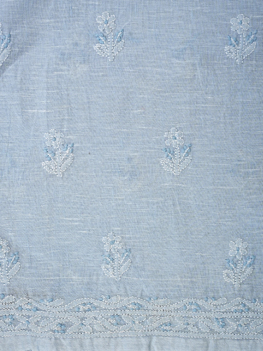 Ada Hand Embroidered Powder Blue Linen Lucknowi Chikankari Unstitched Suit Set 01A836612