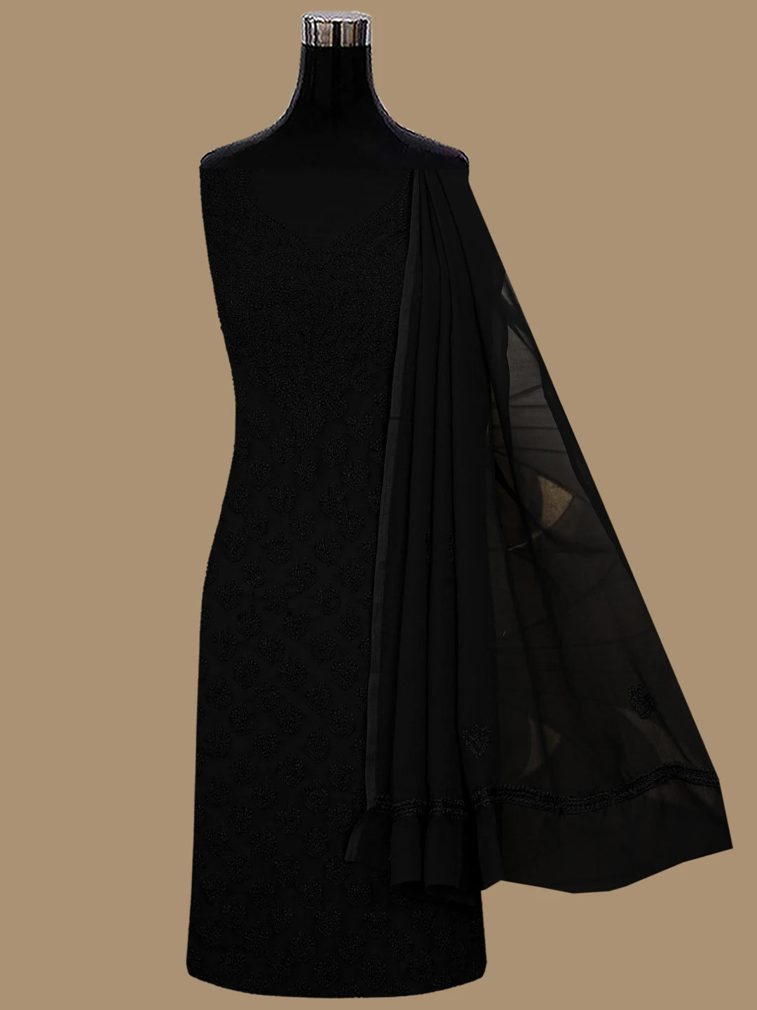Ada Hand Embroidered Black Georgette Lucknowi Chikankari Unstitched Suit Piece 01A823782