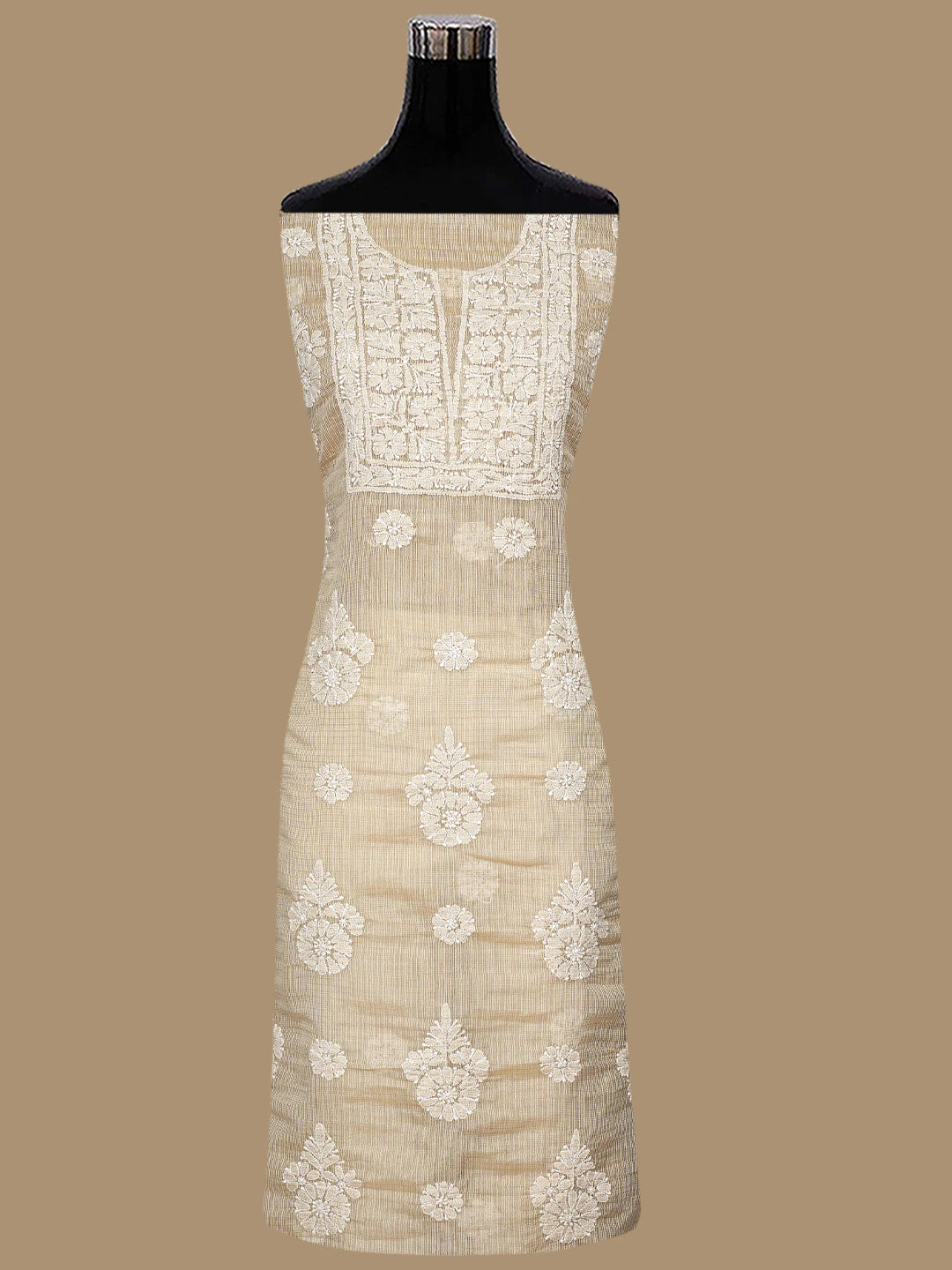 Ada Hand Embroidered Fawn Kota Lucknowi Chikankari Unstitched Kurta Dupatta Set 01A795148