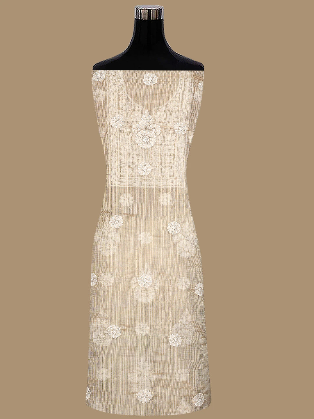 Ada Hand Embroidered Fawn Kota Lucknowi Chikankari Unstitched Kurta Dupatta Set 01A795148