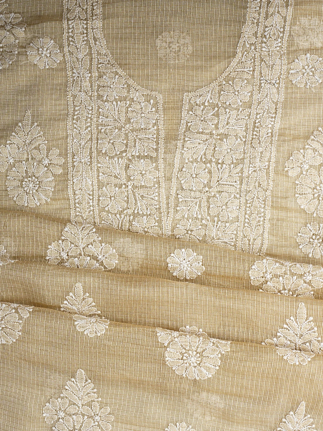 Ada Hand Embroidered Fawn Kota Lucknowi Chikankari Unstitched Kurta Dupatta Set 01A795148
