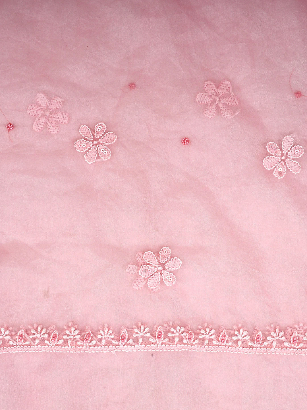 Ada Hand Embroidered Peach Organza Lucknowi Chikankari Unstitched Kurta Dupatta Set With Sequinned Work 01A831627