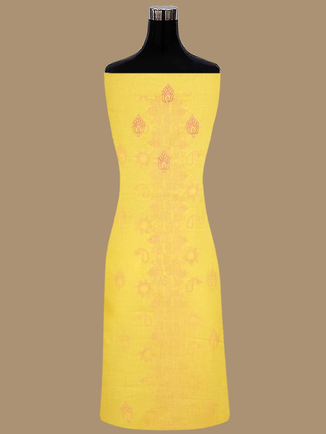 Ada Hand Embroidered Bright Yellow Cotton Lucknowi Chikankari Unstitched Suit Set 01A821820