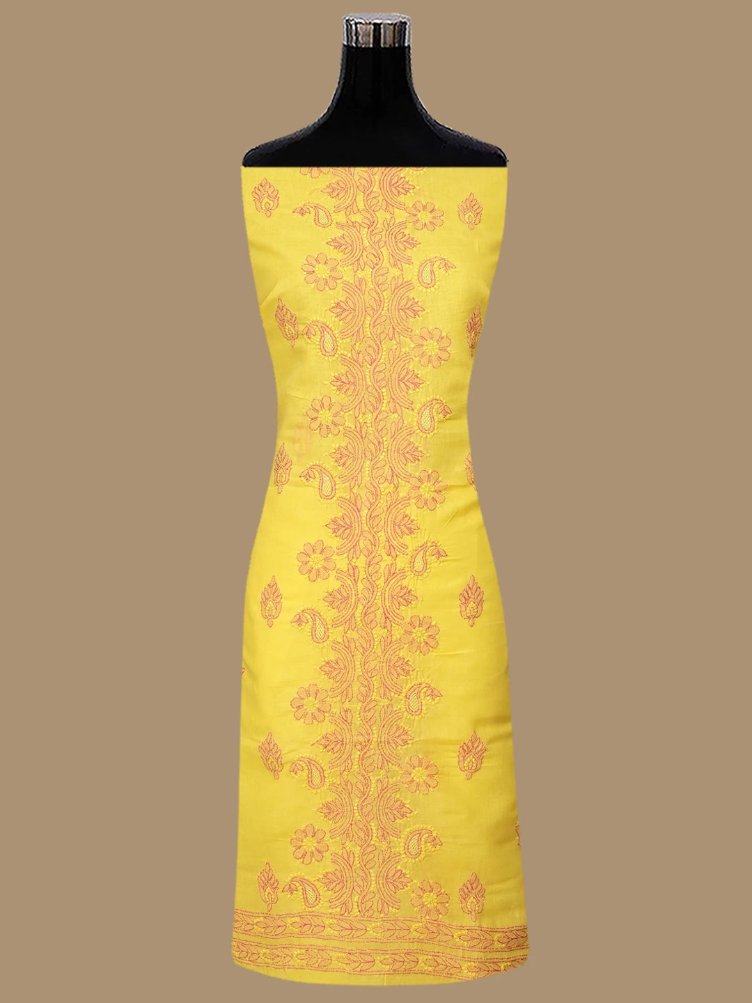 Ada Hand Embroidered Bright Yellow Cotton Lucknowi Chikankari Unstitched Suit Set 01A821820