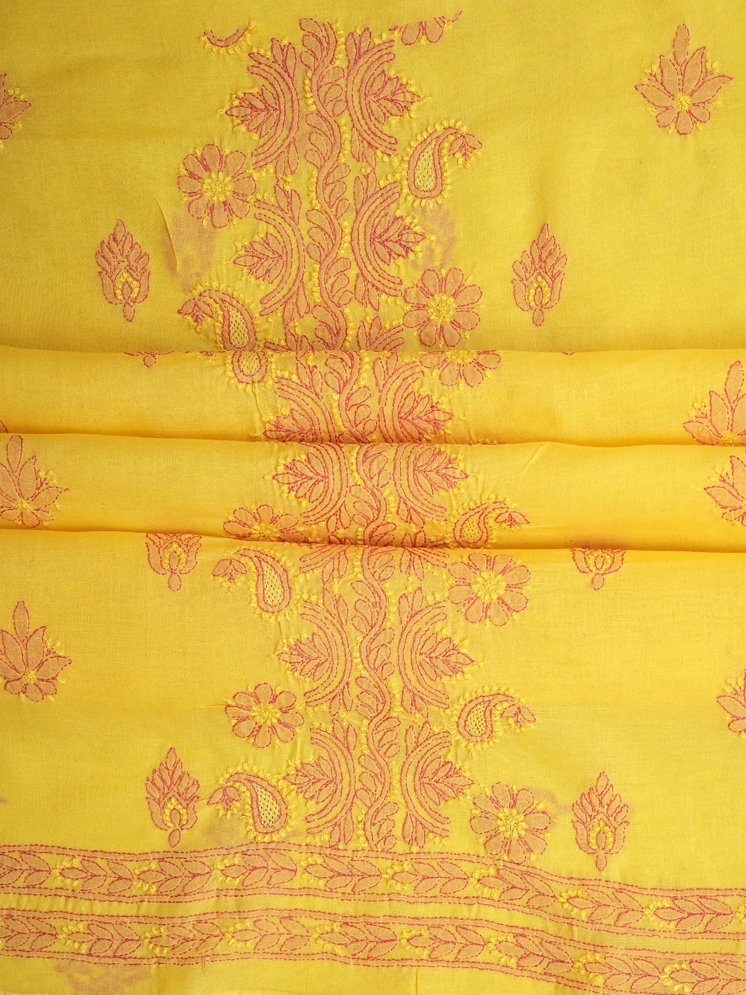 Ada Hand Embroidered Bright Yellow Cotton Lucknowi Chikankari Unstitched Suit Set 01A821820