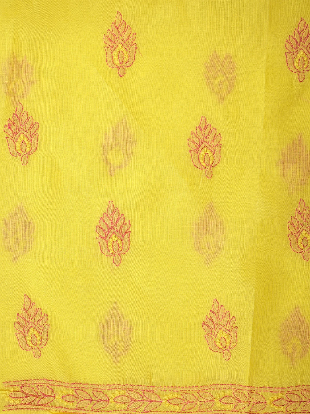 Ada Hand Embroidered Bright Yellow Cotton Lucknowi Chikankari Unstitched Suit Set 01A821820