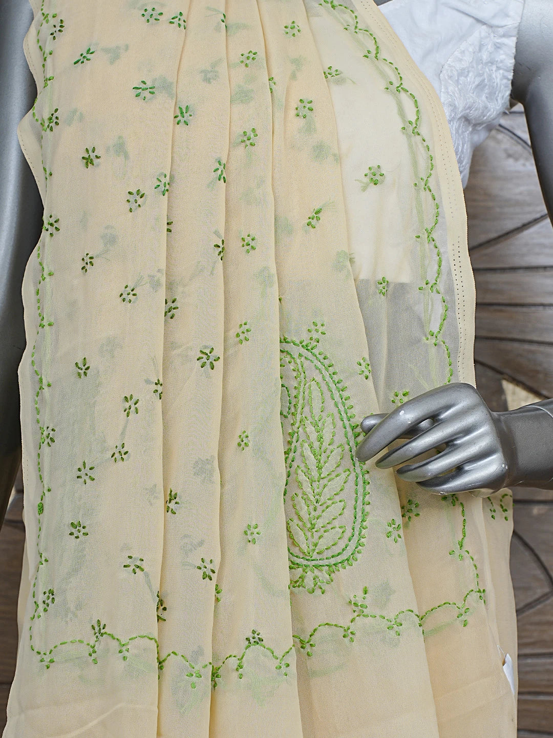 Ada Hand Embroidered Fawn Georgette Lucknowi Chikankari Saree With Blouse 01A853711