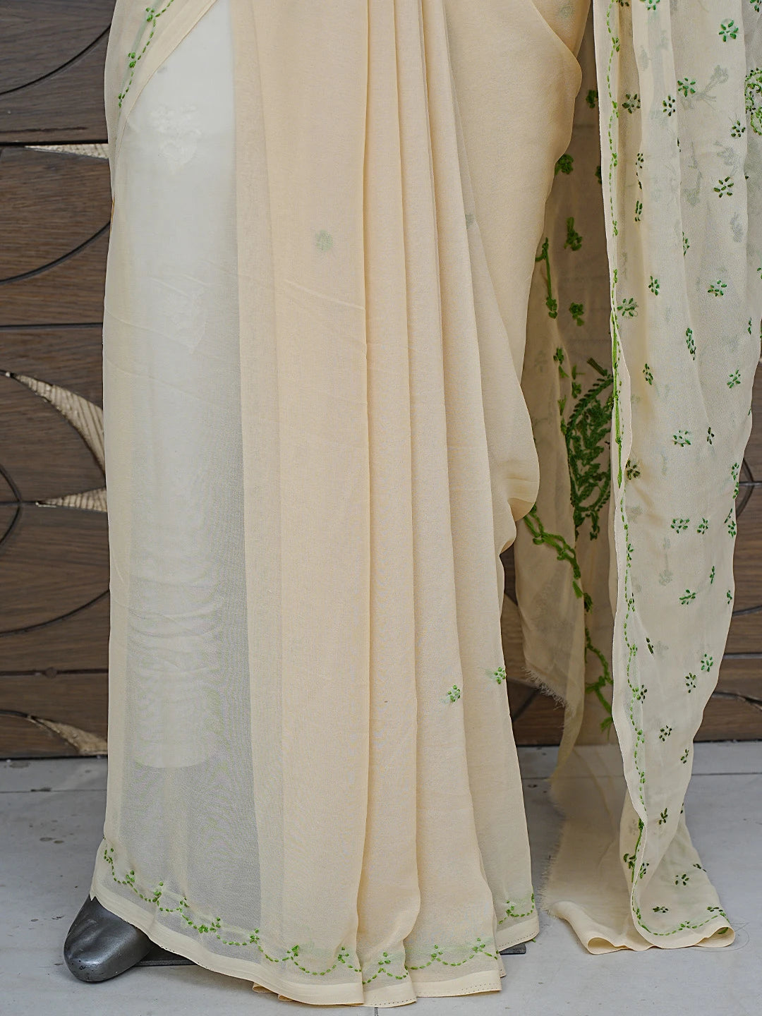 Ada Hand Embroidered Fawn Georgette Lucknowi Chikankari Saree With Blouse 01A853711