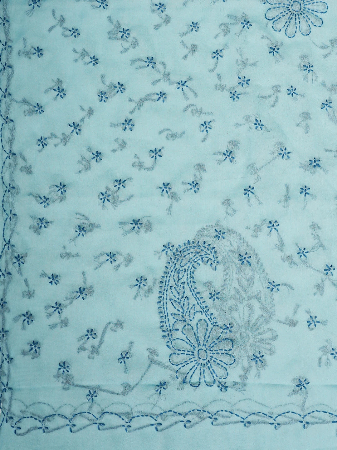 Ada Hand Embroidered Sky Blue Georgette Lucknowi Chikankari Saree With Blouse 01A853729