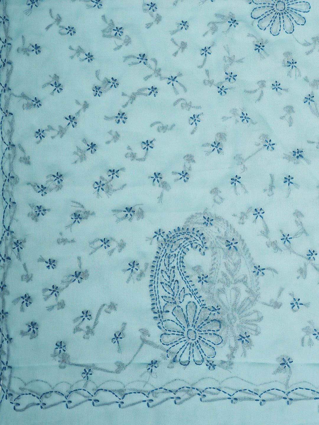 Ada Hand Embroidered Sky Blue Georgette Lucknowi Chikankari Saree With Blouse 01A853729