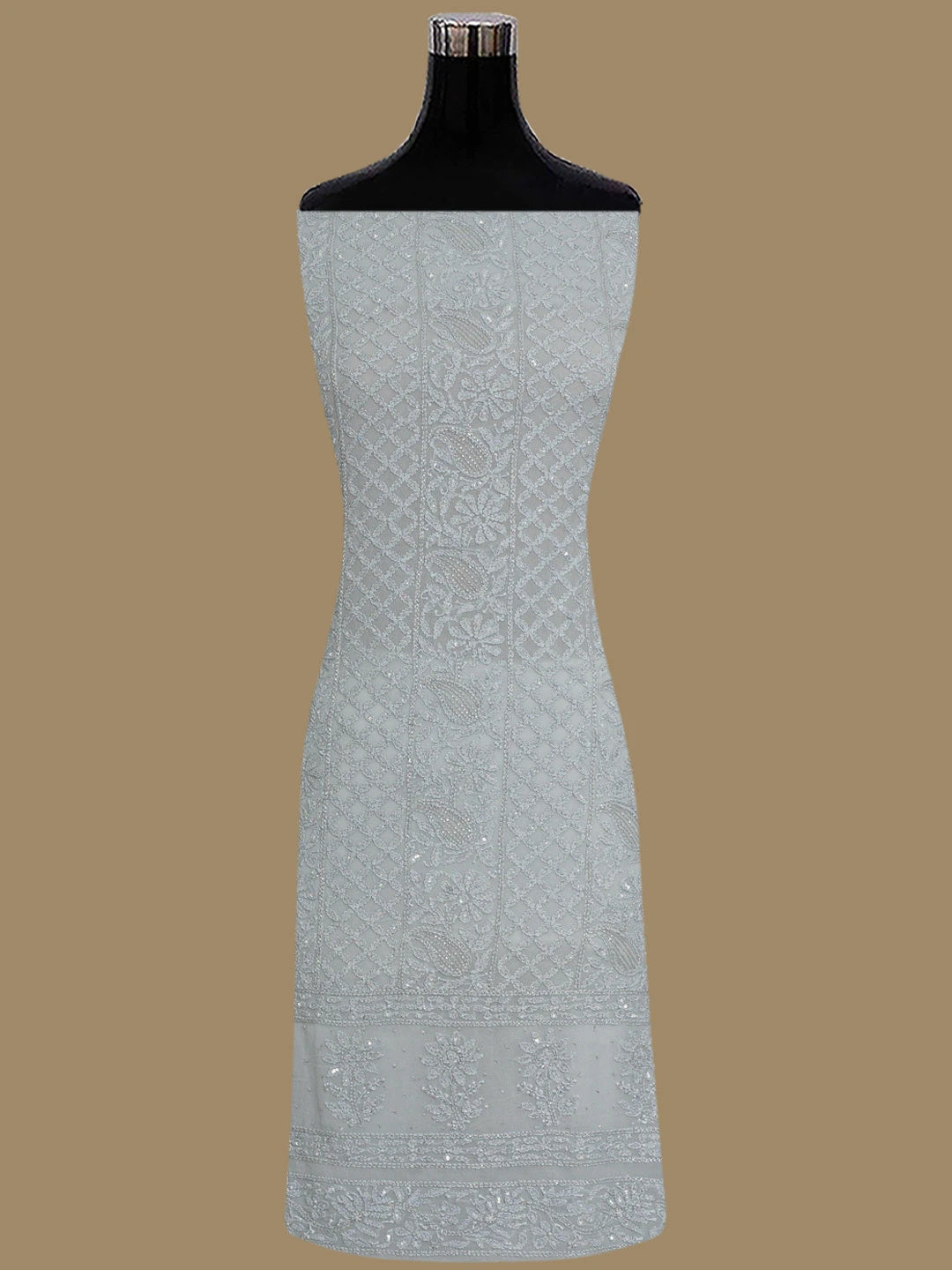 Ada Hand Embroidered Ash Grey Viscose Georgette Lucknowi Chikankari Unstitched Kurta Dupatta Set With Cutdana Work 01A795160
