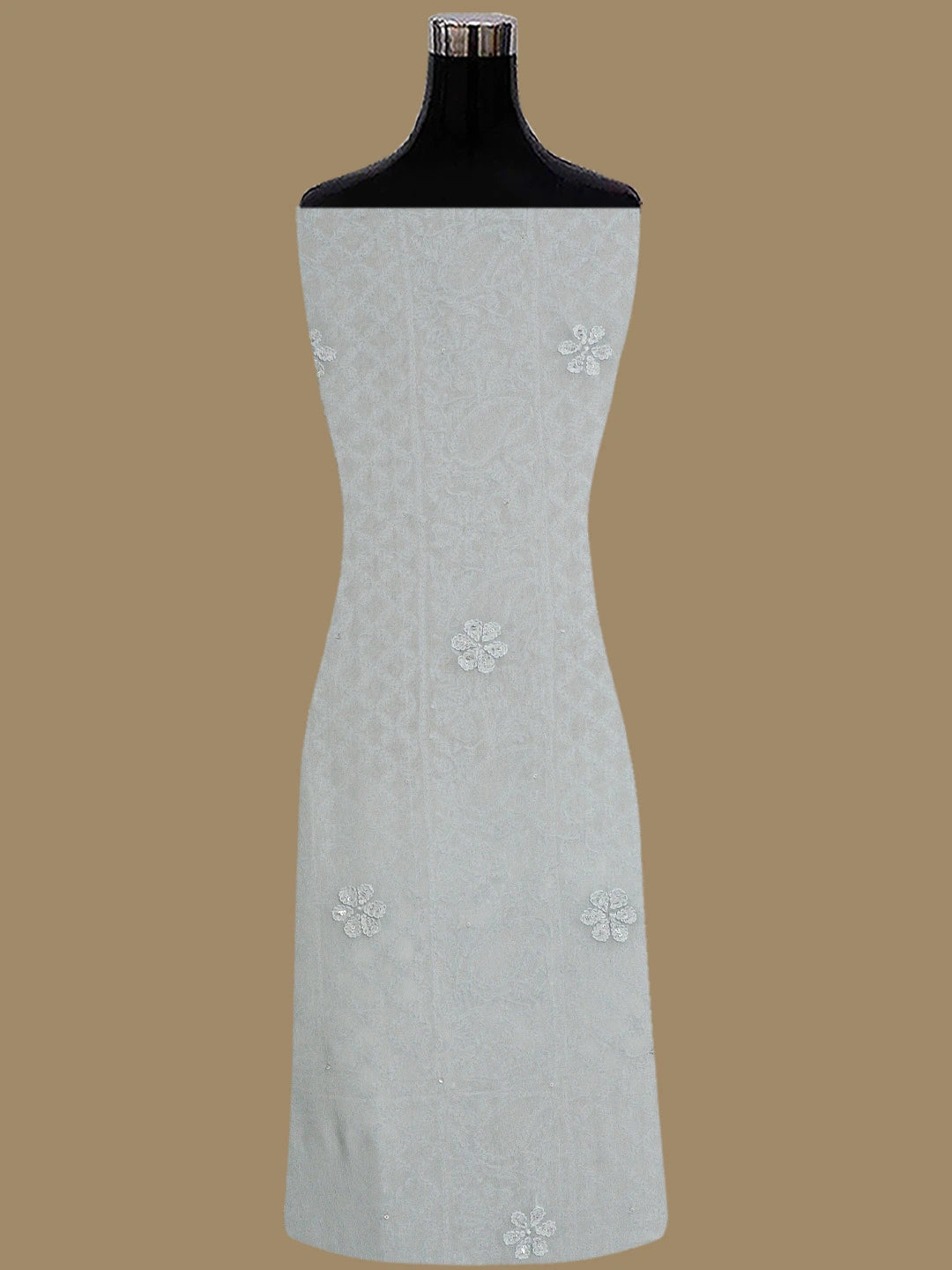 Ada Hand Embroidered Ash Grey Viscose Georgette Lucknowi Chikankari Unstitched Kurta Dupatta Set With Cutdana Work 01A795160