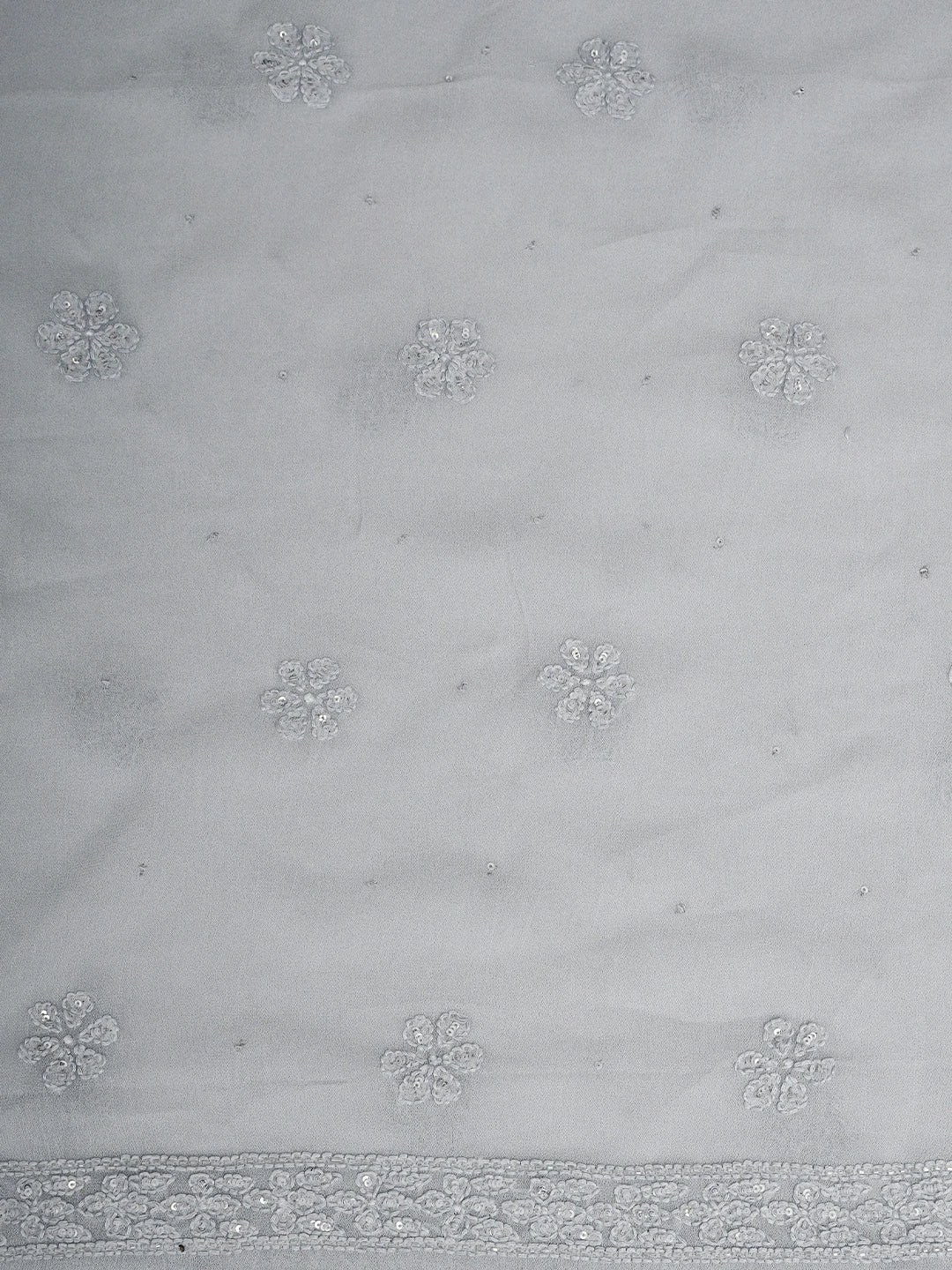 Ada Hand Embroidered Ash Grey Viscose Georgette Lucknowi Chikankari Unstitched Kurta Dupatta Set With Cutdana Work 01A795160