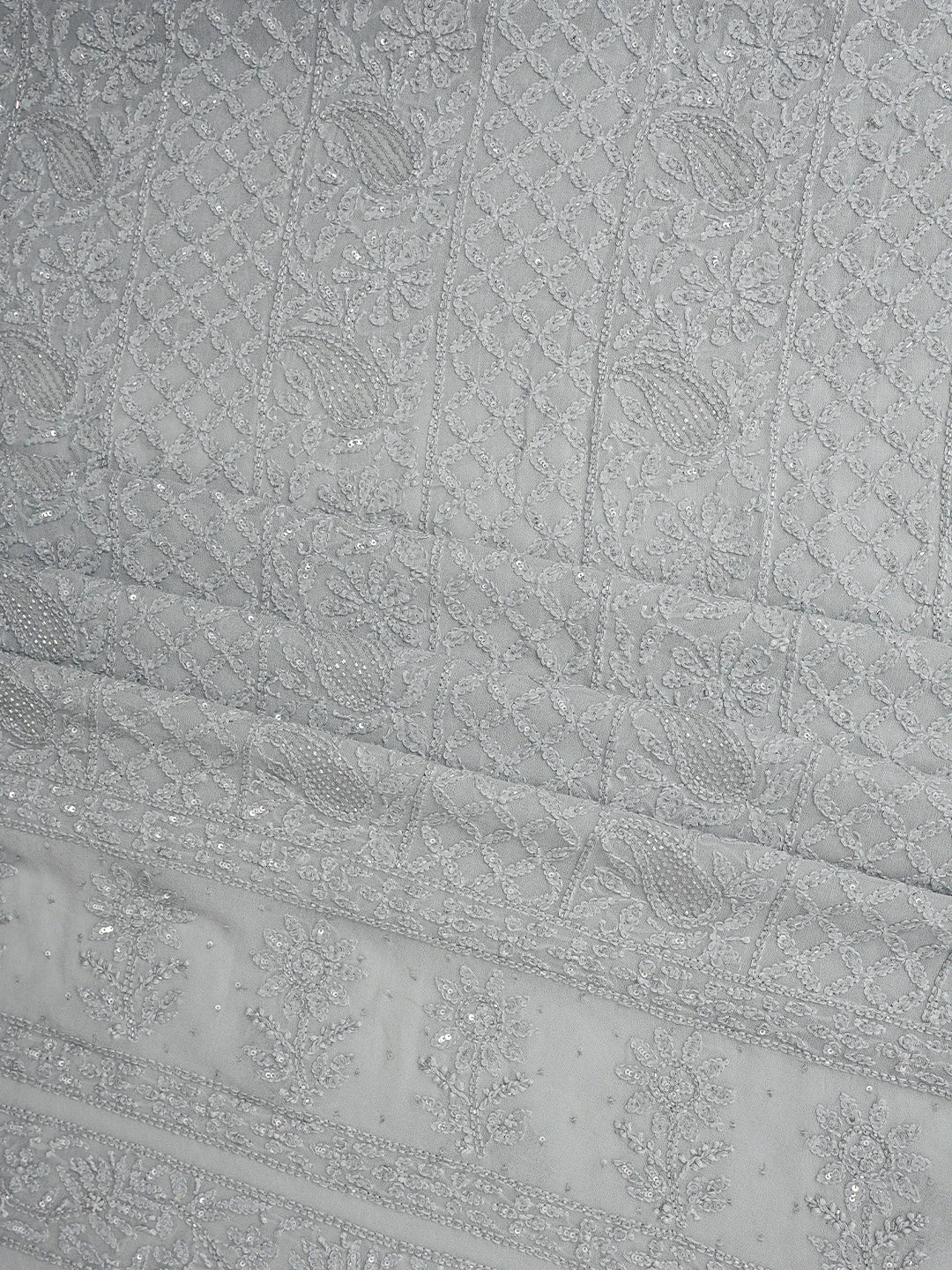 Ada Hand Embroidered Ash Grey Viscose Georgette Lucknowi Chikankari Unstitched Kurta Dupatta Set With Cutdana Work 01A795160