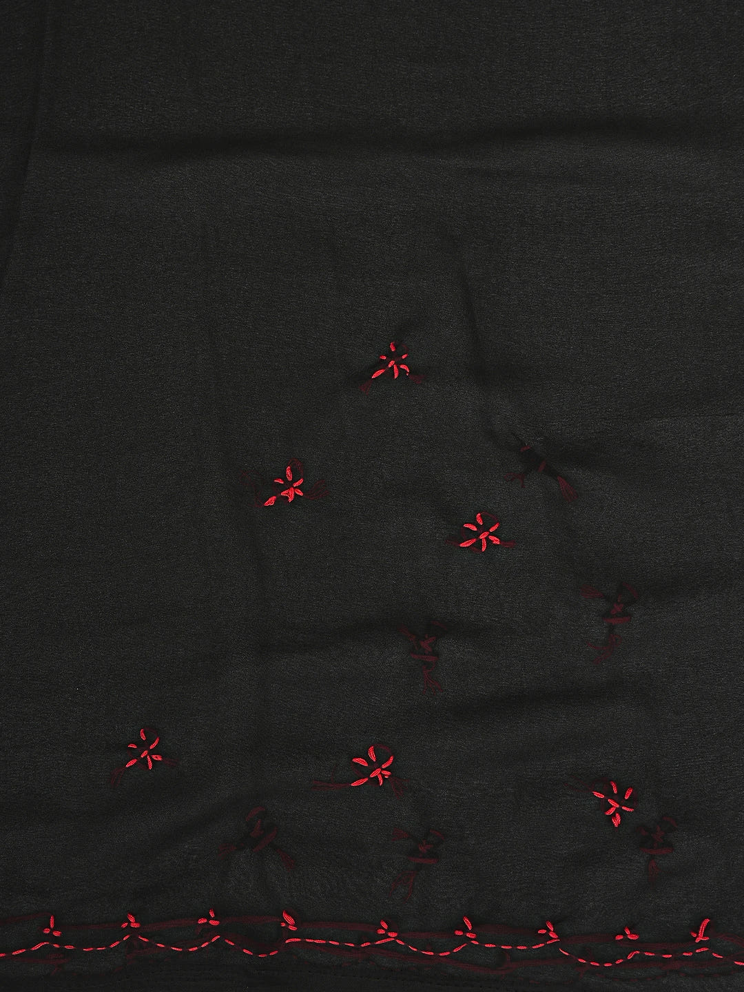 Ada Hand Embroidered Black Georgette Lucknowi Chikankari Saree With Blouse 01A853743